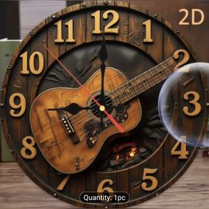 New Rustic Guitar Wall Clock with 2D Design T10MIS